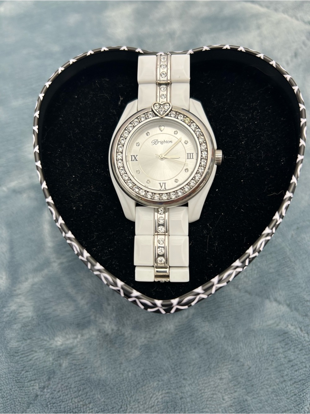Brighton Damask Heart Tin and Dana Point Brighton wrist watch faux diamond